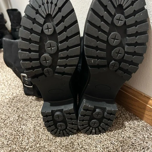 Global Win Black Moto Wide Calf Boots with Buckle Accents - Picture 8 of 9